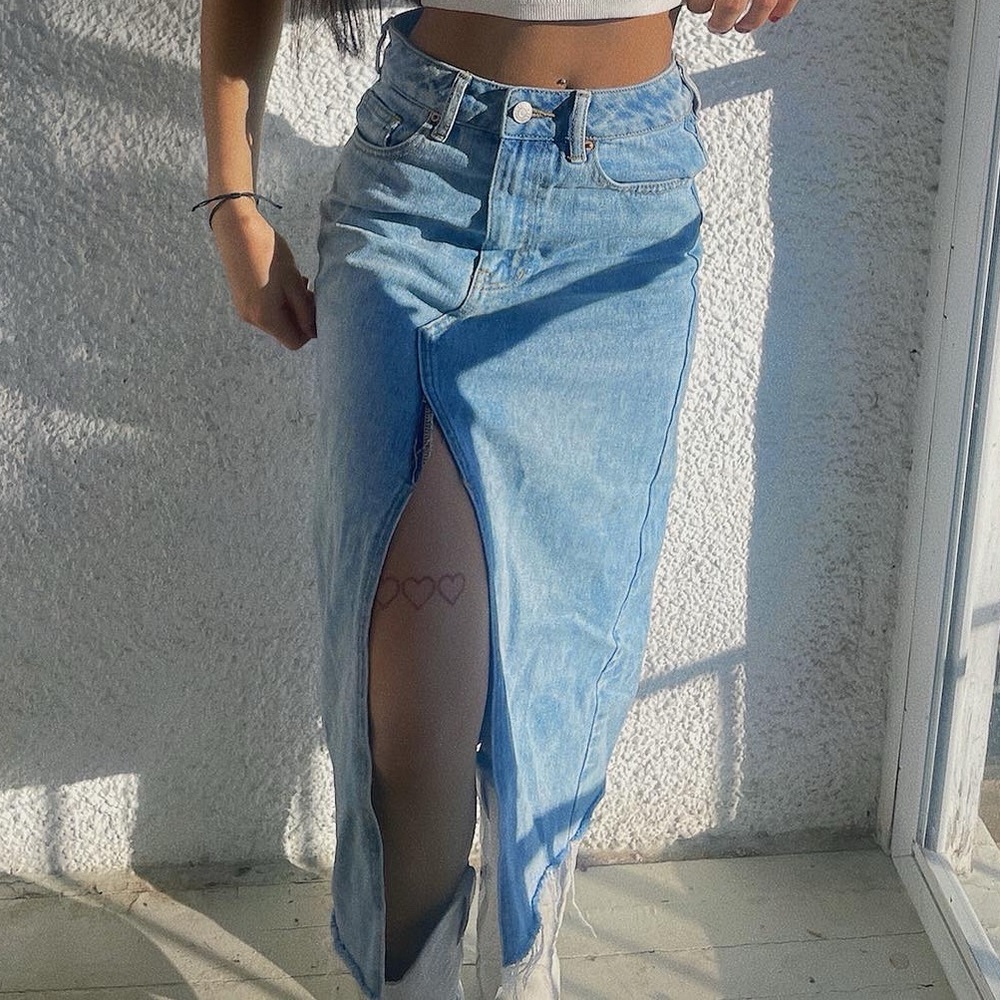 Long denim skirt